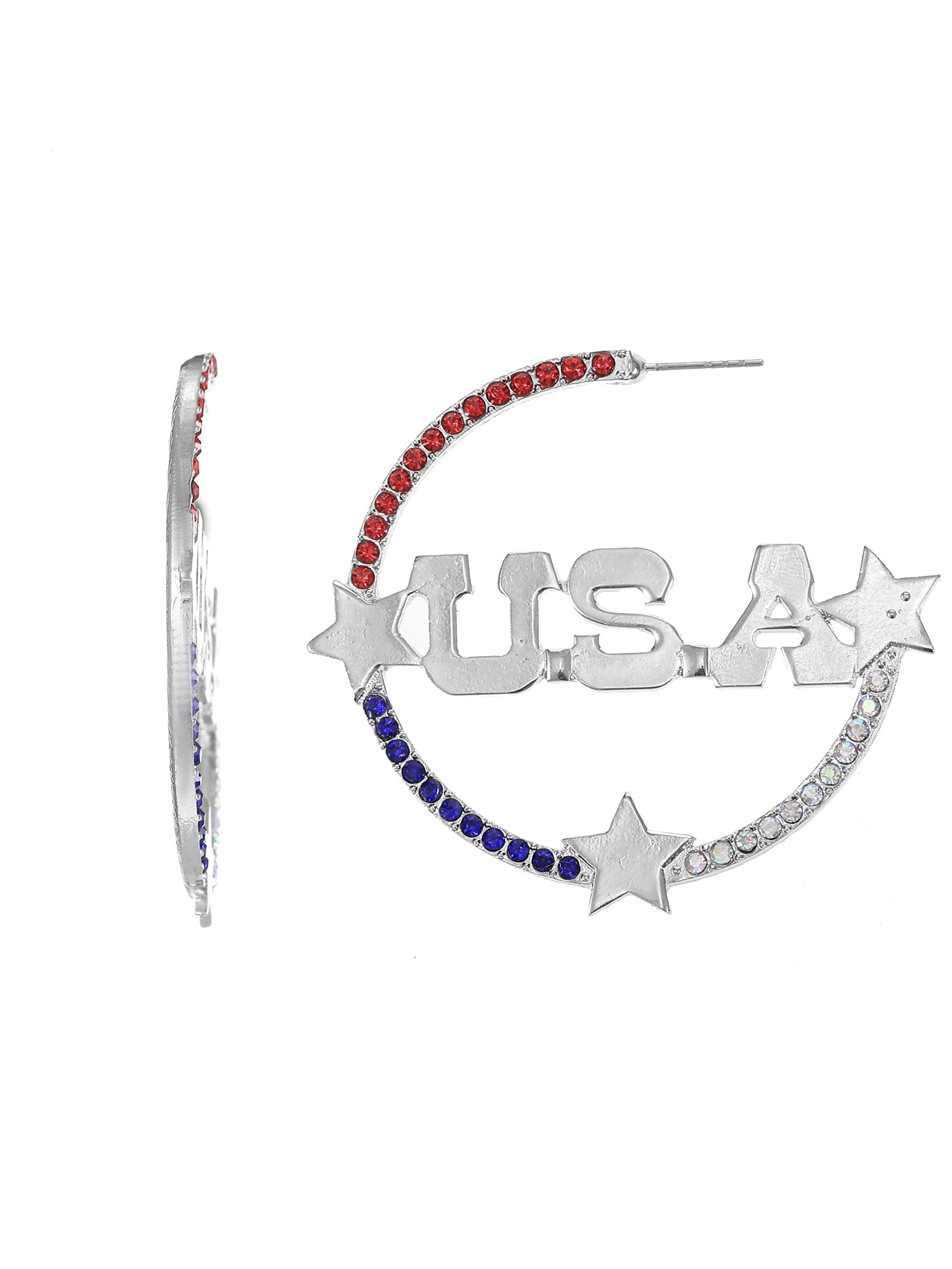 Way to Celebrate Americana "USA" Hoop, Silvertone, 1 Pair