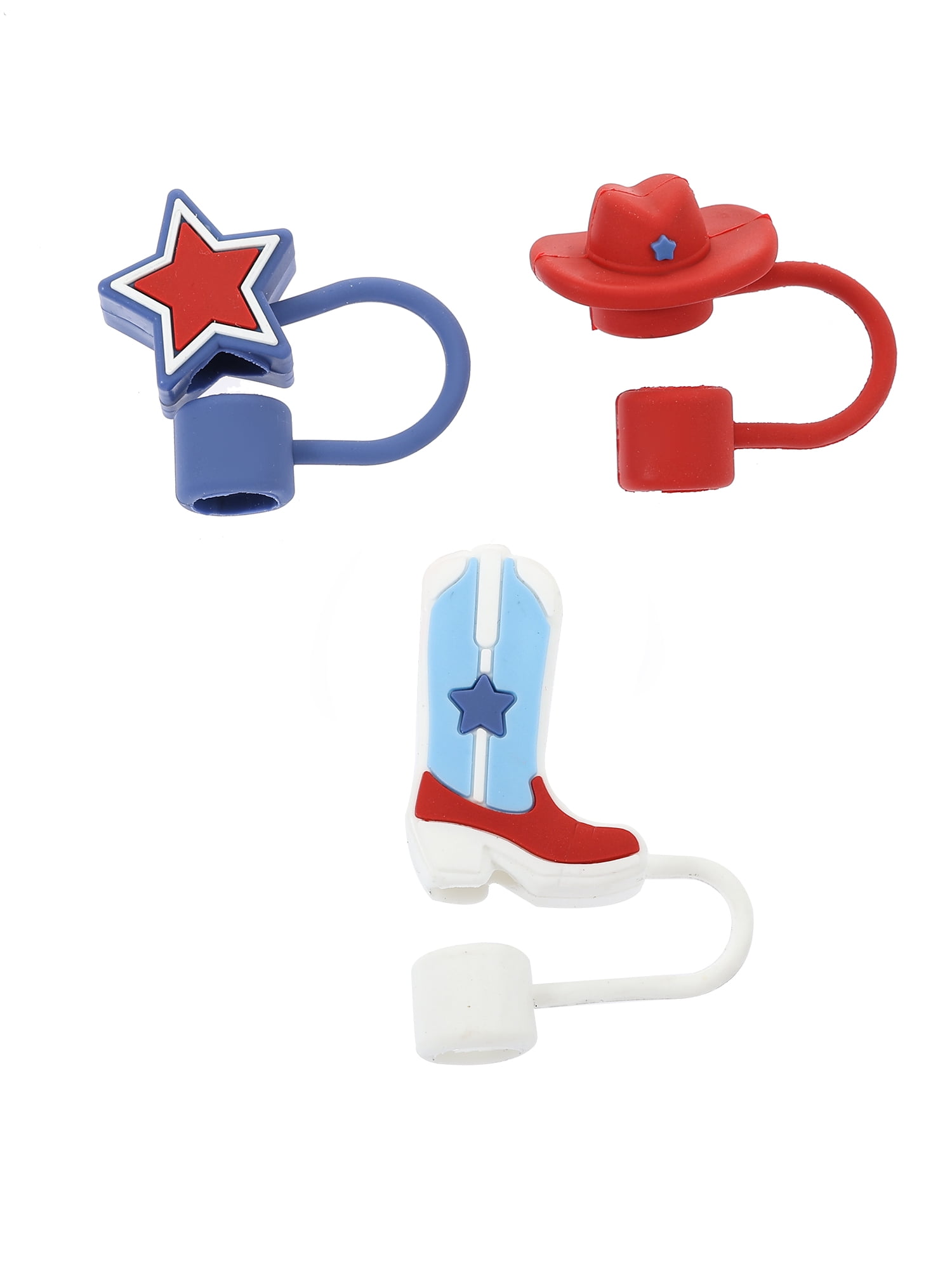 Way to Celebrate Americana Western Themed Straw Topper Set, Reusable, Multicolored, 3 Pieces