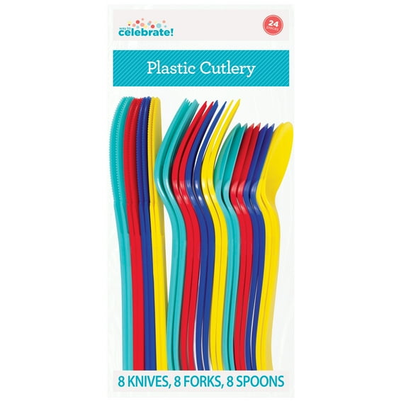 Assorted Color Disposable Cutlery Set, 24 Pieces, by Way To Celebrate