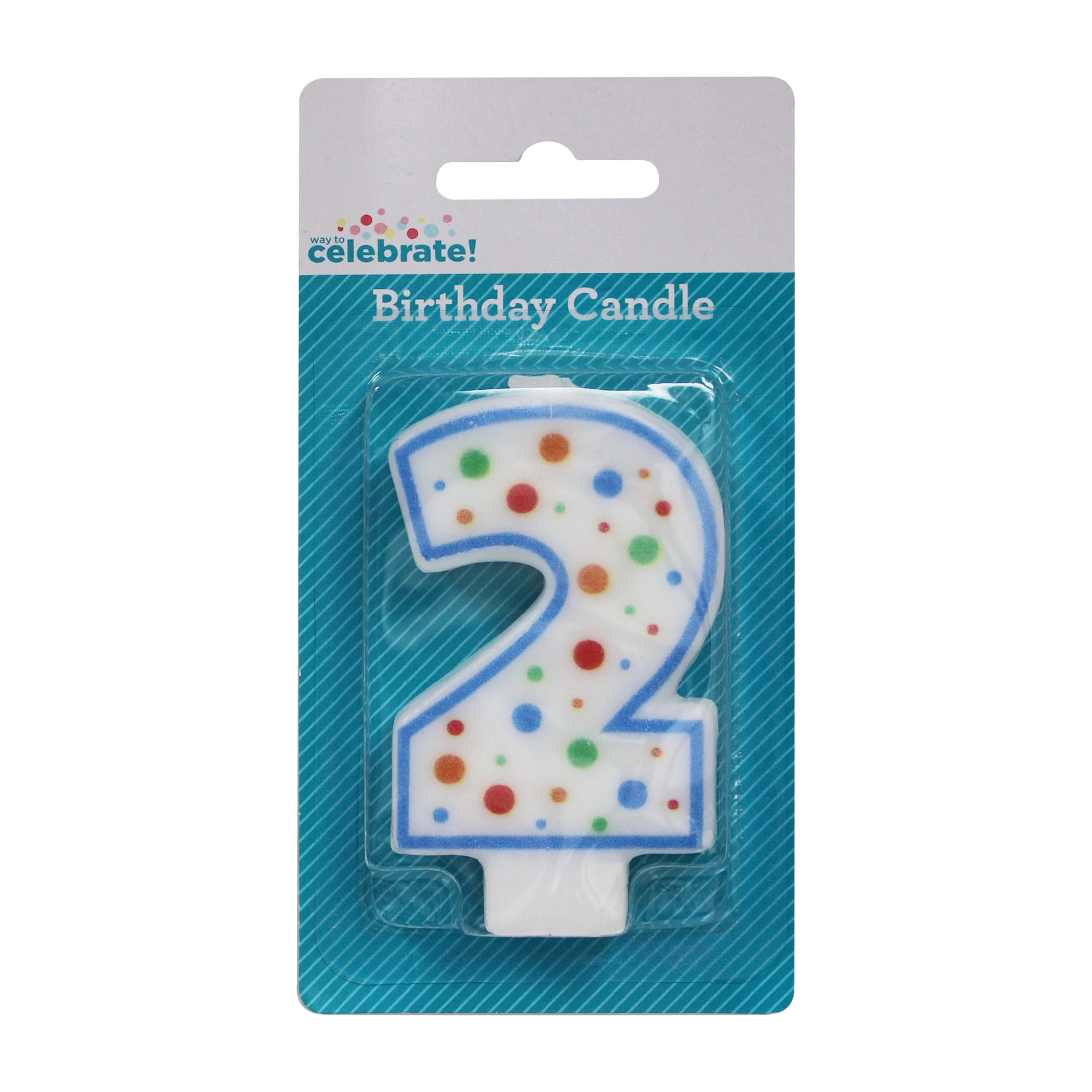 Way to Celebrate! Assorted Colors Birthday Candle, Number 2