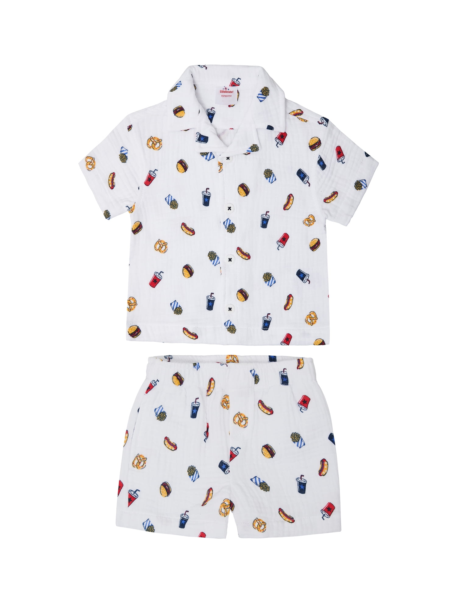 Way to Celebrate Baby and Toddler Boy Americana Shirt and Short Set, Sizes 0-3M-5T