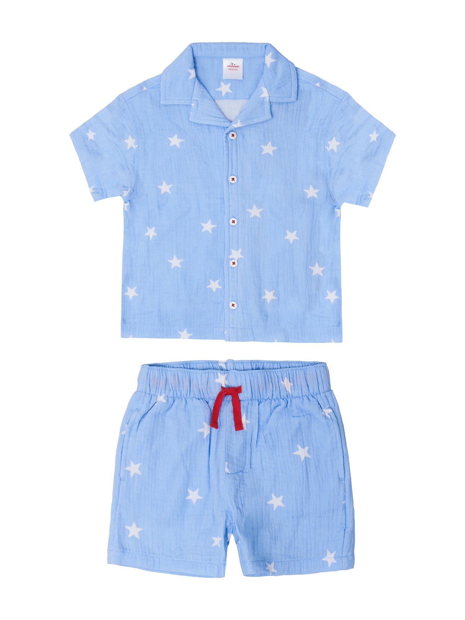 Way to Celebrate Toddler Boy Patriotic Americana Americana Shirt and Short Set, Sizes 12M-5T