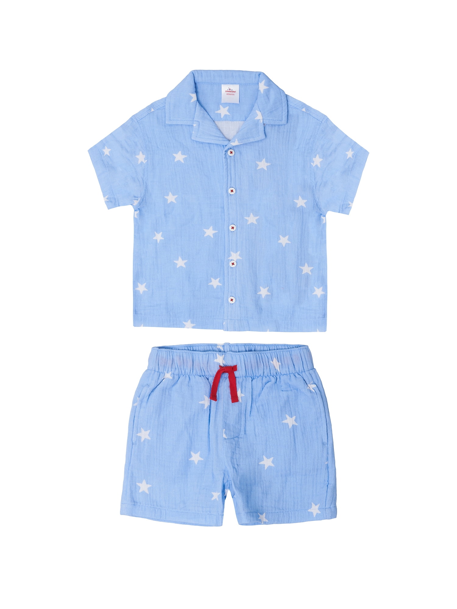 Way to Celebrate Baby and Toddler Boy Americana Shirt and Short Set, Sizes 0-3M-5T