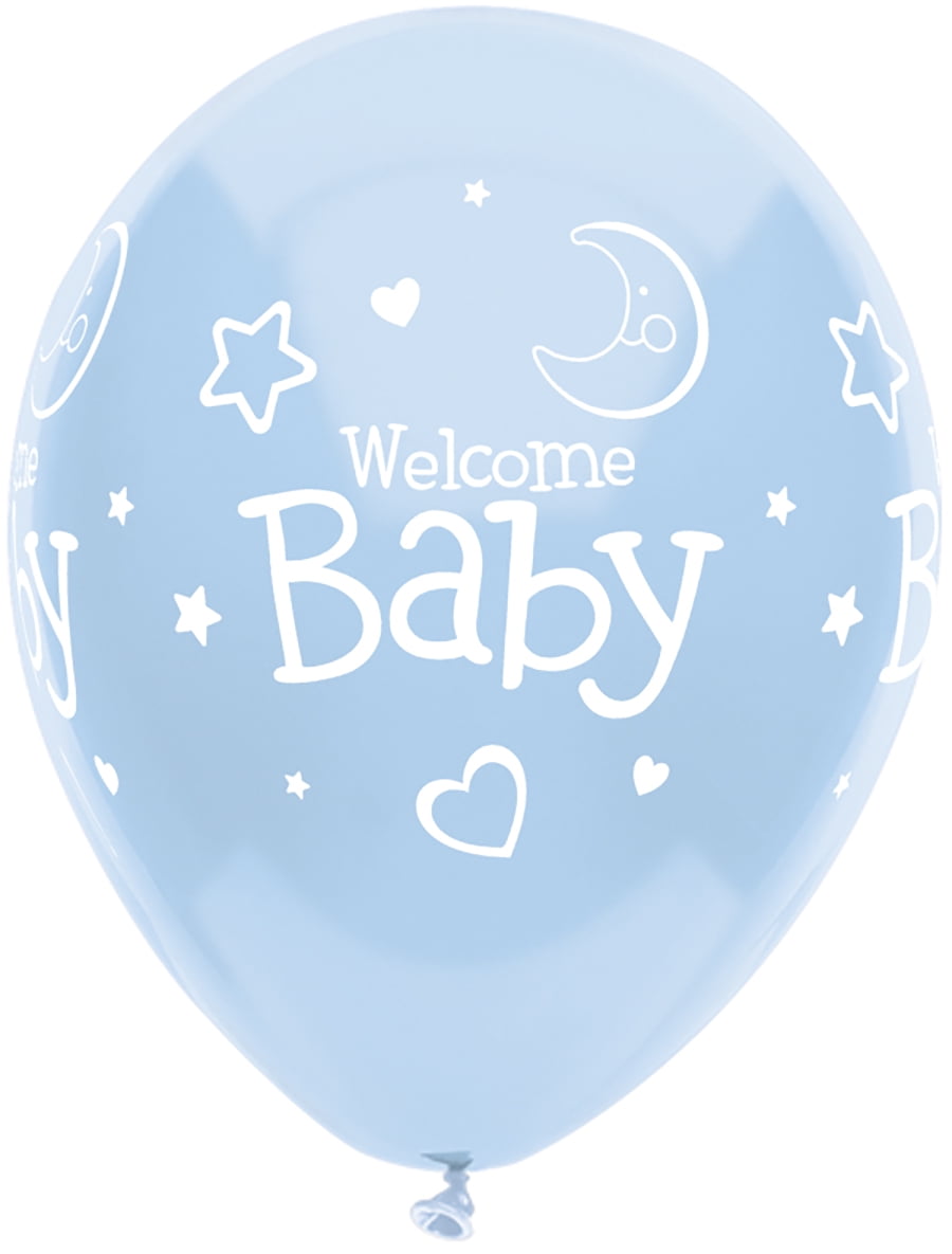 Way to Celebrate Balloons 12" Light Blue Latex Welcome Baby Boy, 8 Count, All Ages