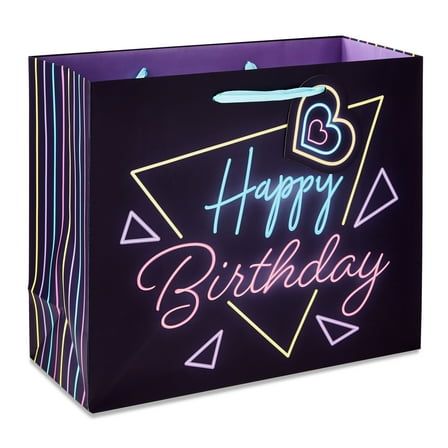 Purple Neon Happy Birthday Paper Gift Bag, 10" x 12", by Way To Celebrate