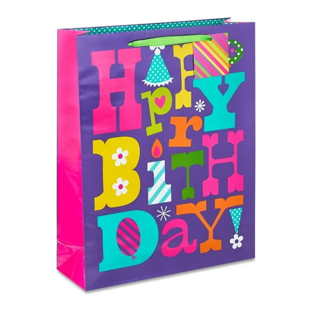 Multicolor Happy Birthday Paper Gift Bag, 14.5" x 18", by Way To Celebrate