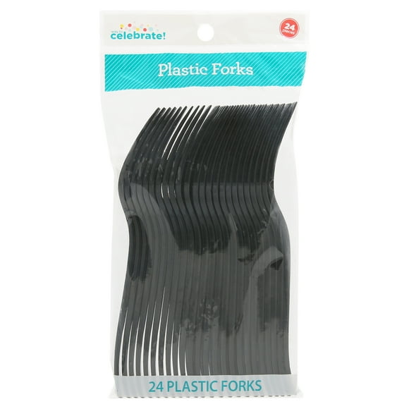 Disposable Plastic Forks, Black, 24 Count, by Way To Celebrate
