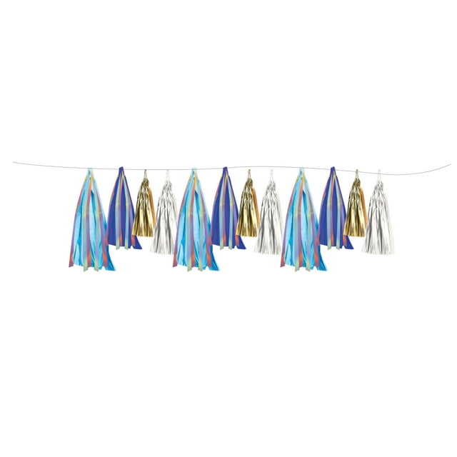 Way to Celebrate Blue and Gold Tissue Tassel Banner, 108" x 9