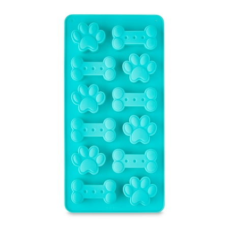 1 Count, 4 x 8 IN, 12-Cavity, Bone and Paw Print Shape, Silicone Chocolate, Candy and Baking Mold, by Way To Celebrate