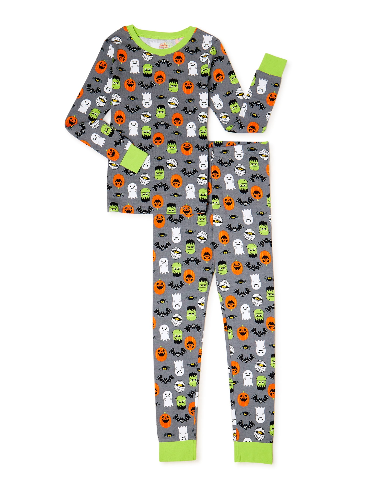 Way to Celebrate Boys Spooky Faces Halloween Pajamas, 2 Piece Set