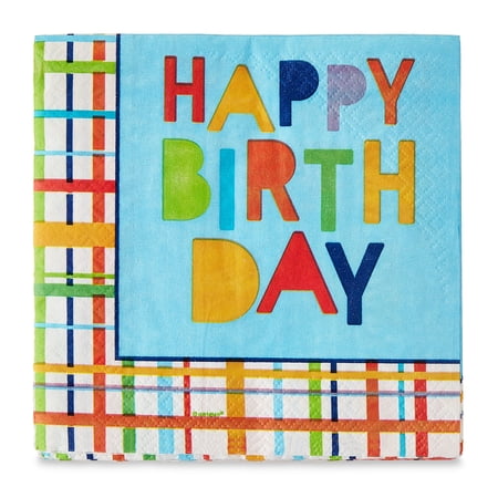 12.75" x 12.75" Disposable Multicolor Happy Birthday Paper Napkins, 20 Pieces, by Way To Celebrate