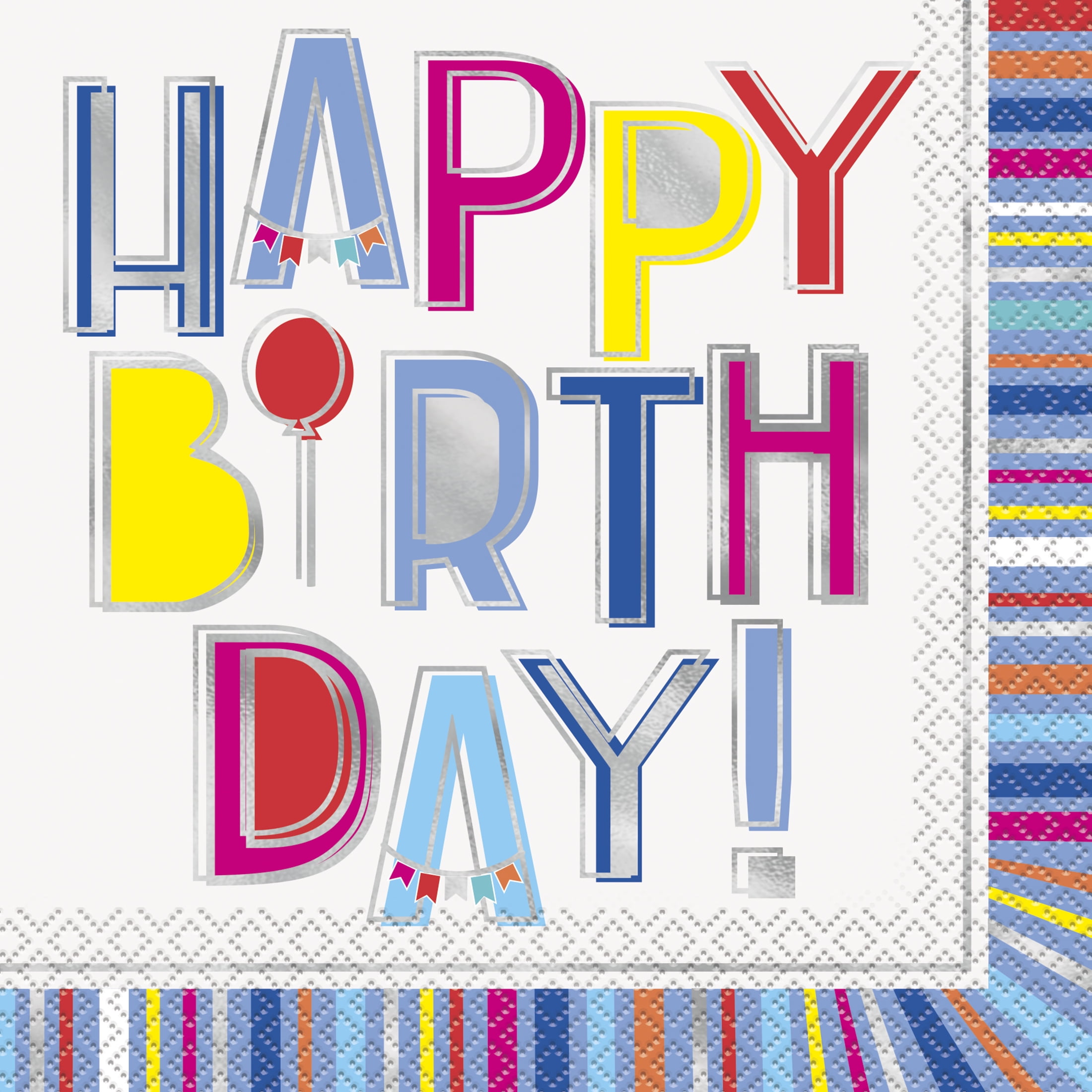 Way to Celebrate! Bright Stripes Birthday Paper Luncheon Napkins, 6.5in, 16ct