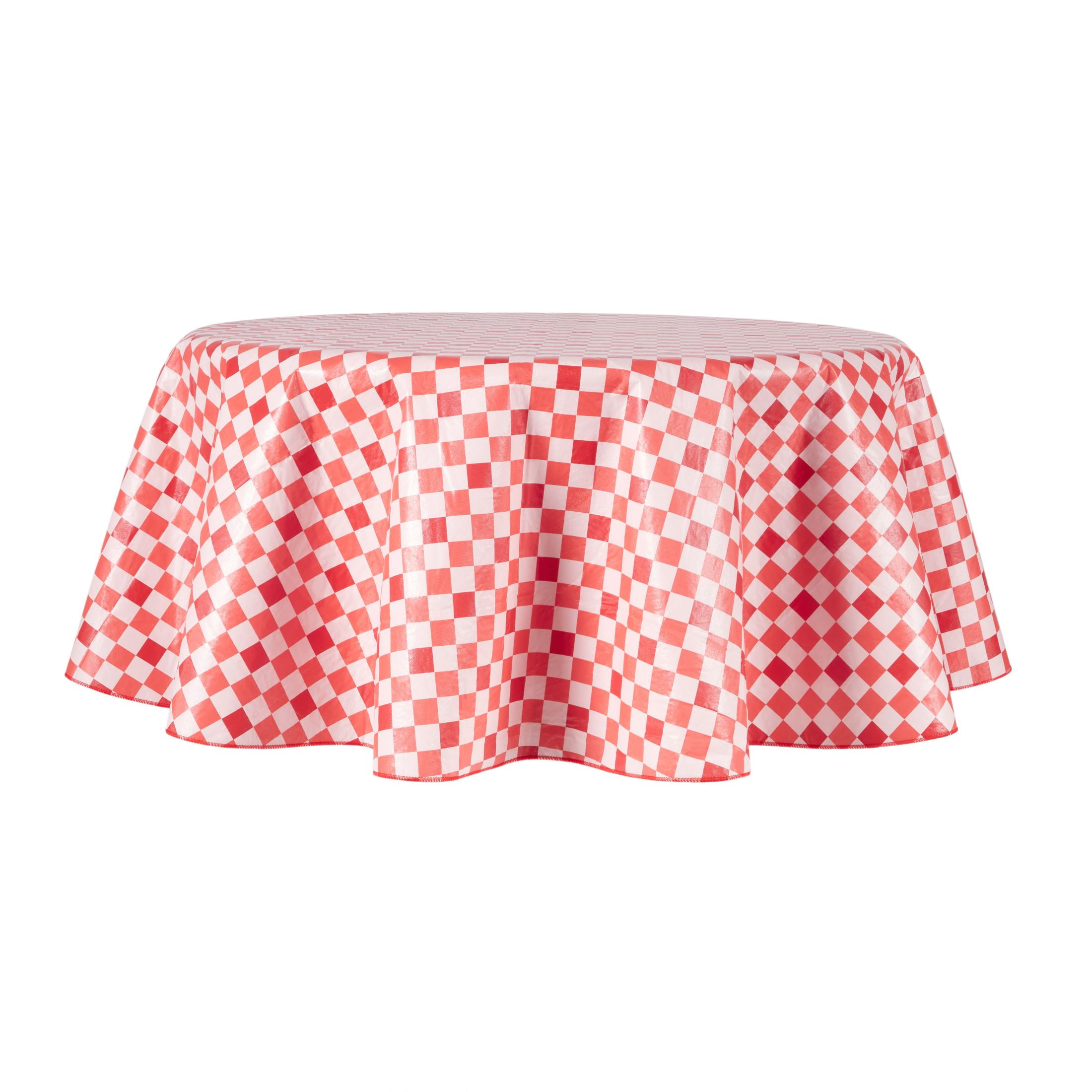 Way to Celebrate Checks of Red Vinyl Tablecloth, MultiColor, 70" Round