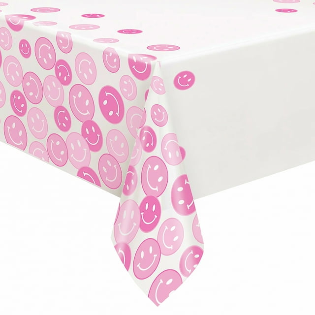 Way to Celebrate! Cheerful Pink Plastic Party Tablecloth, 84 x 54in