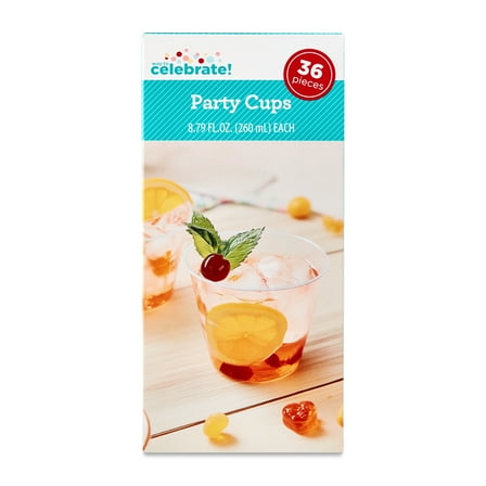 Plastic Party Cups, Clear, 8.79 fl oz, 36 Count, by Way To Celebrate