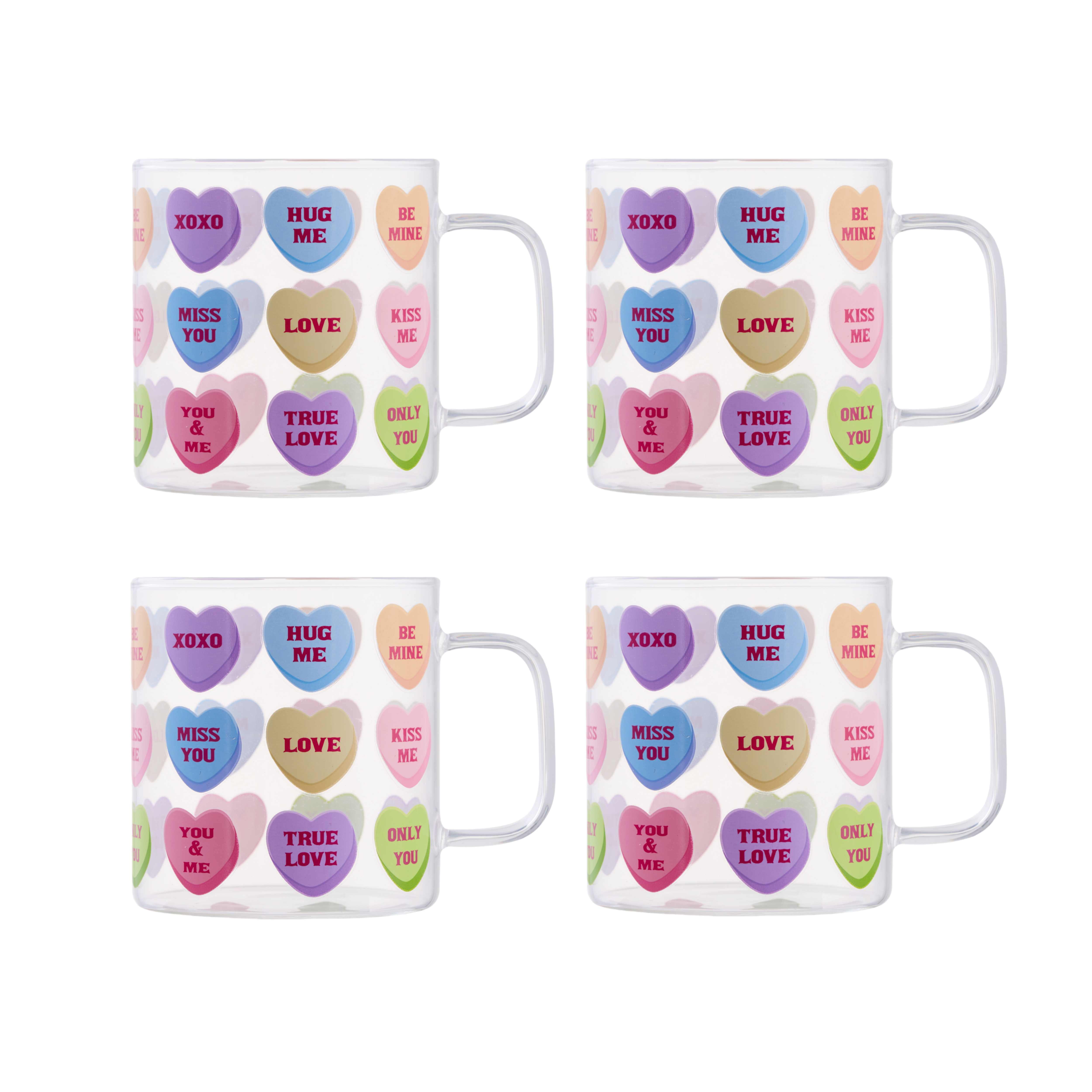 Way to Celebrate Conversational Hearts Glass Mug, 4Packs