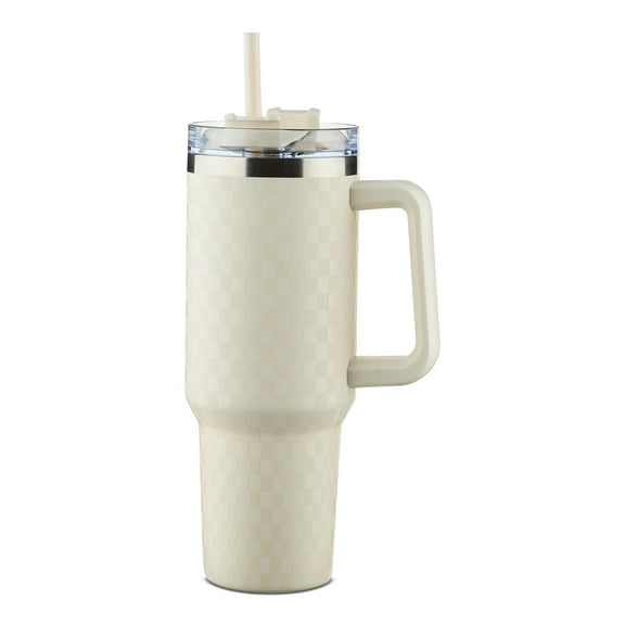 Checkered Tumbler, Cream, 40 fl oz, Valentine's Day by Way To Celebrate