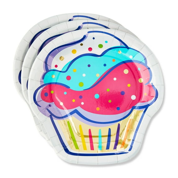 Cupcake Shaped Disposable Paper Plates, 8.25", Multicolor, 10 Count, by Way To Celebrate