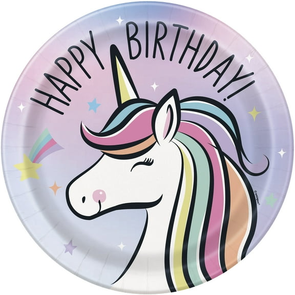 Dreamy Unicorn Disposable Round Paper Plates, 9", Multicolor, 10 Count, by Way To Celebrate