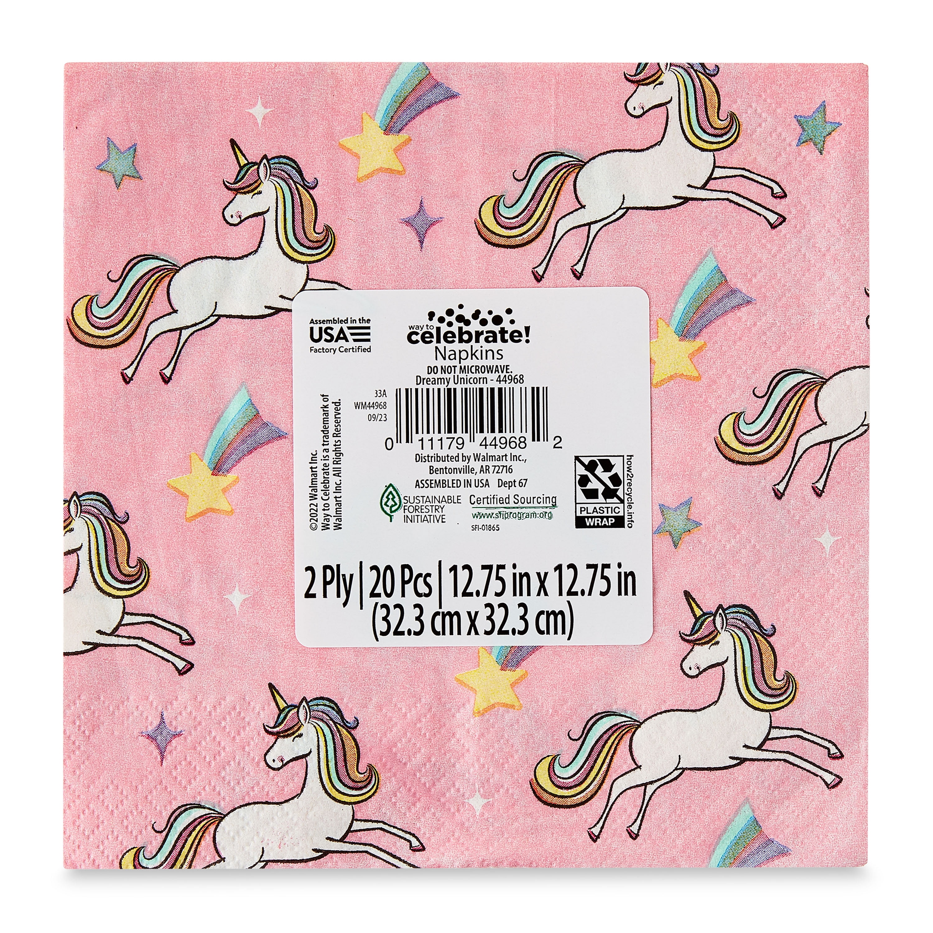 6.5" x 6.5" Disposable Multicolor Dreamy Unicorn Paper Napkins, 20 Count, by Way To Celebrate