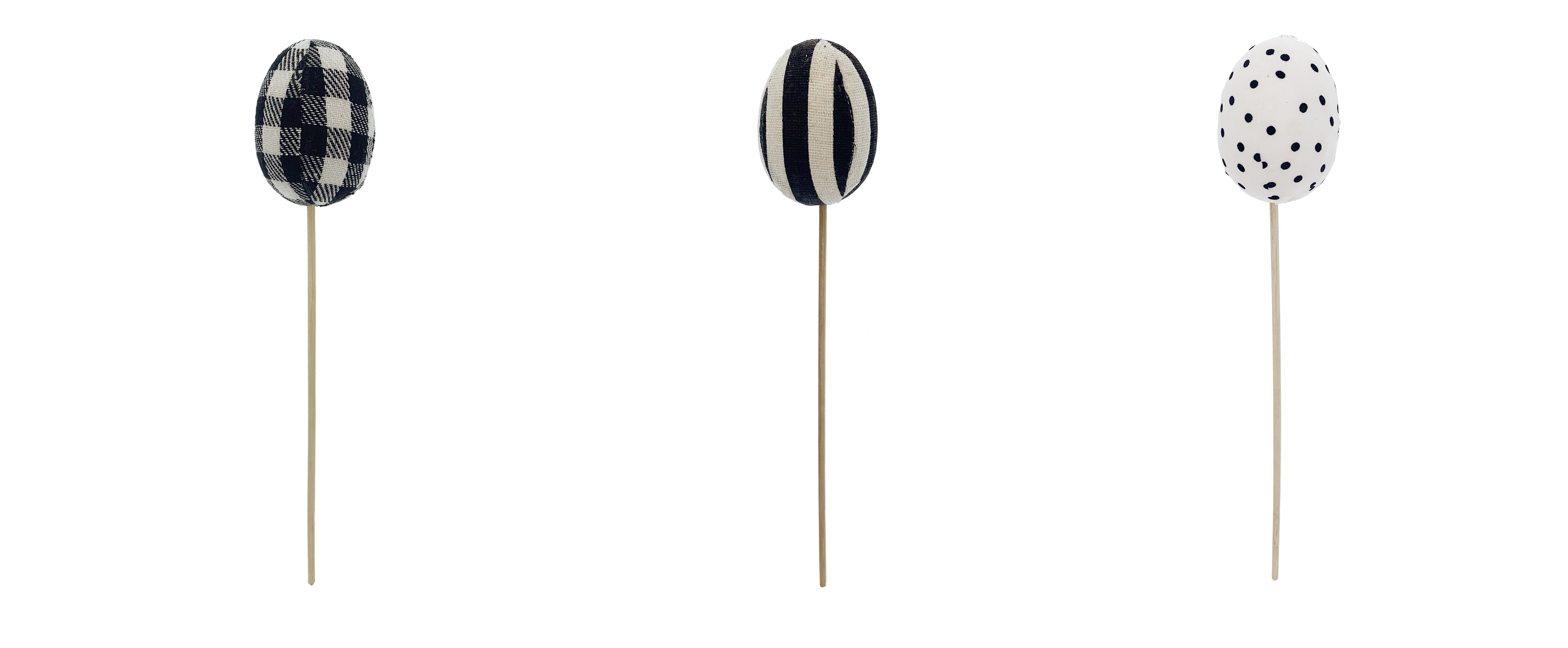 Way to Celebrate Easter Black & White Fabric Covered Egg Pick 10" Decoration Assortment