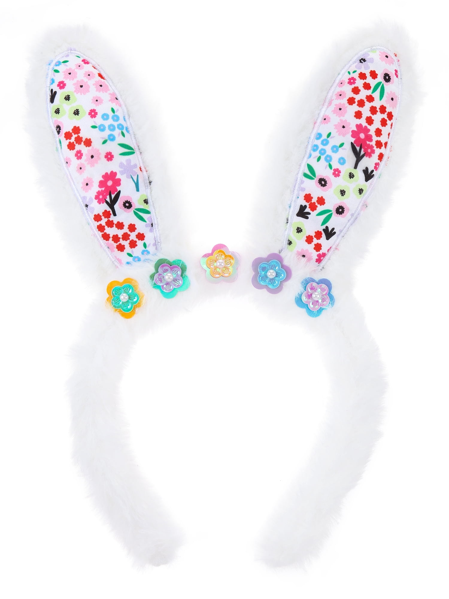 Way to Celebrate Easter Bunny and Flowers Calico Bunny Ears Headband, 1 Piece