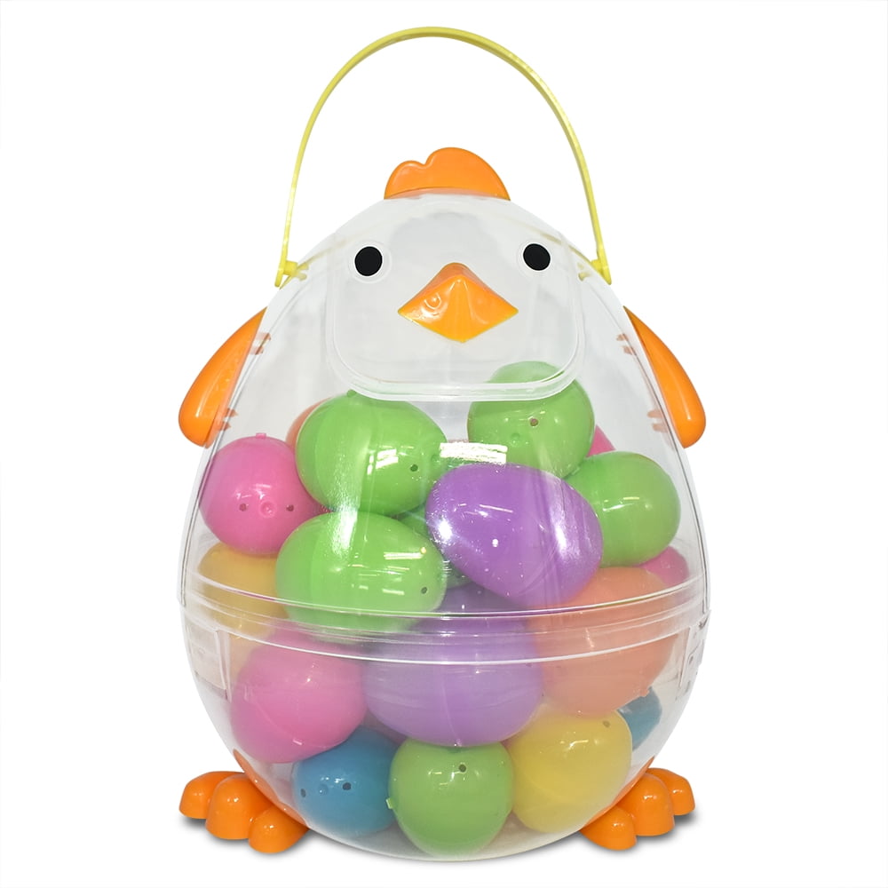 Way to Celebrate Easter Chick Plastic Jumbo Egg Carrier with 36 Pieces Plastic Easter Eggs