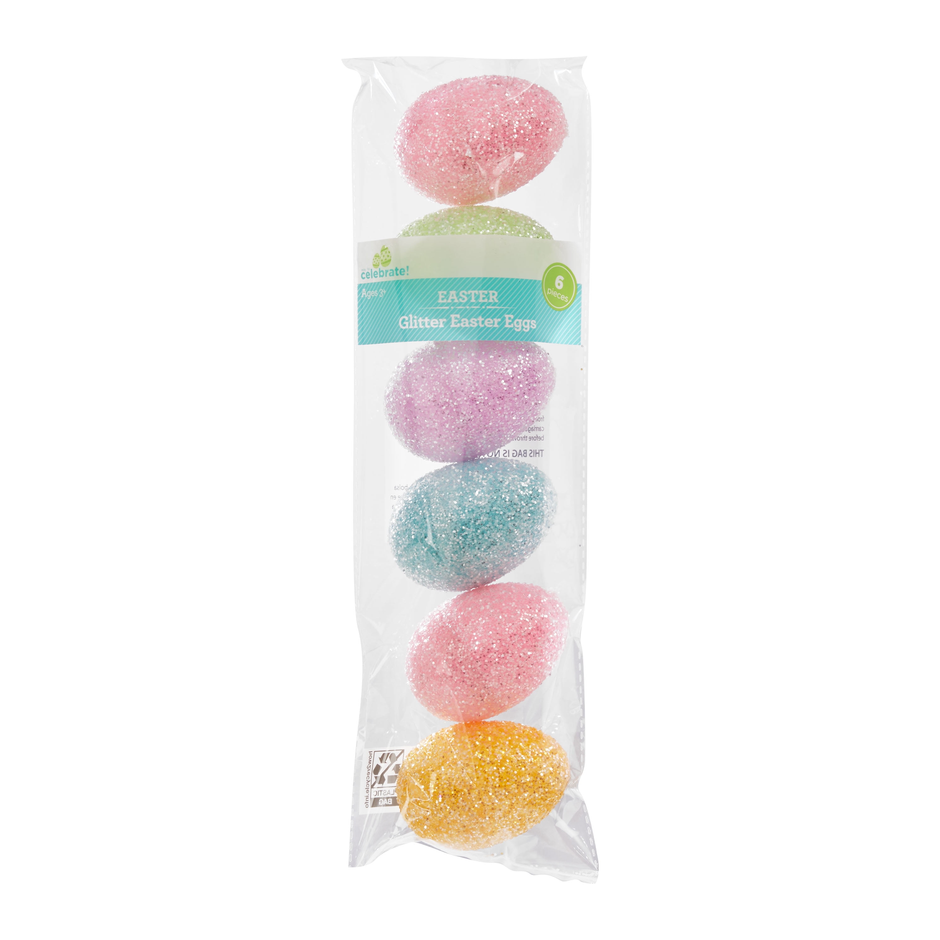 Way to Celebrate Easter Glitter Pastel Plastic Easter Eggs, 6 Count