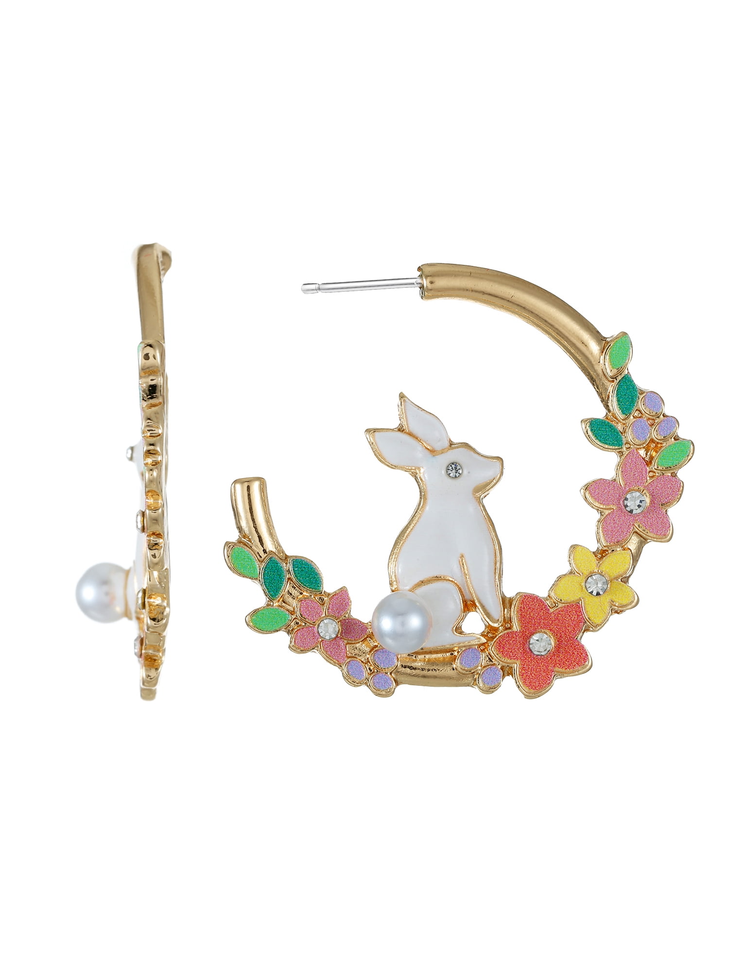 Way to Celebrate Easter Gold Bunny and Flower Hoop Earrings, 1 Pair