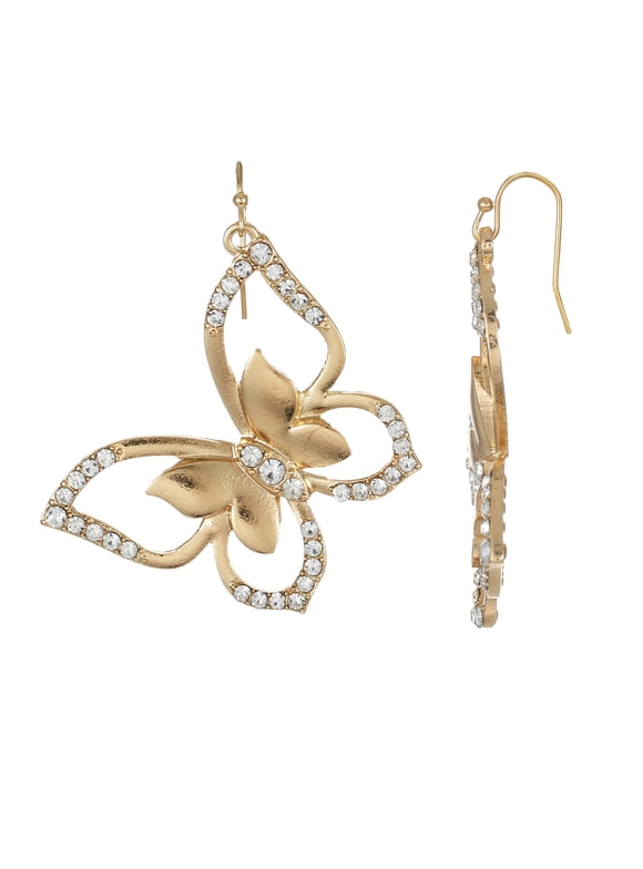 Easter Gold Crystal Butterfly Drop Earrings
