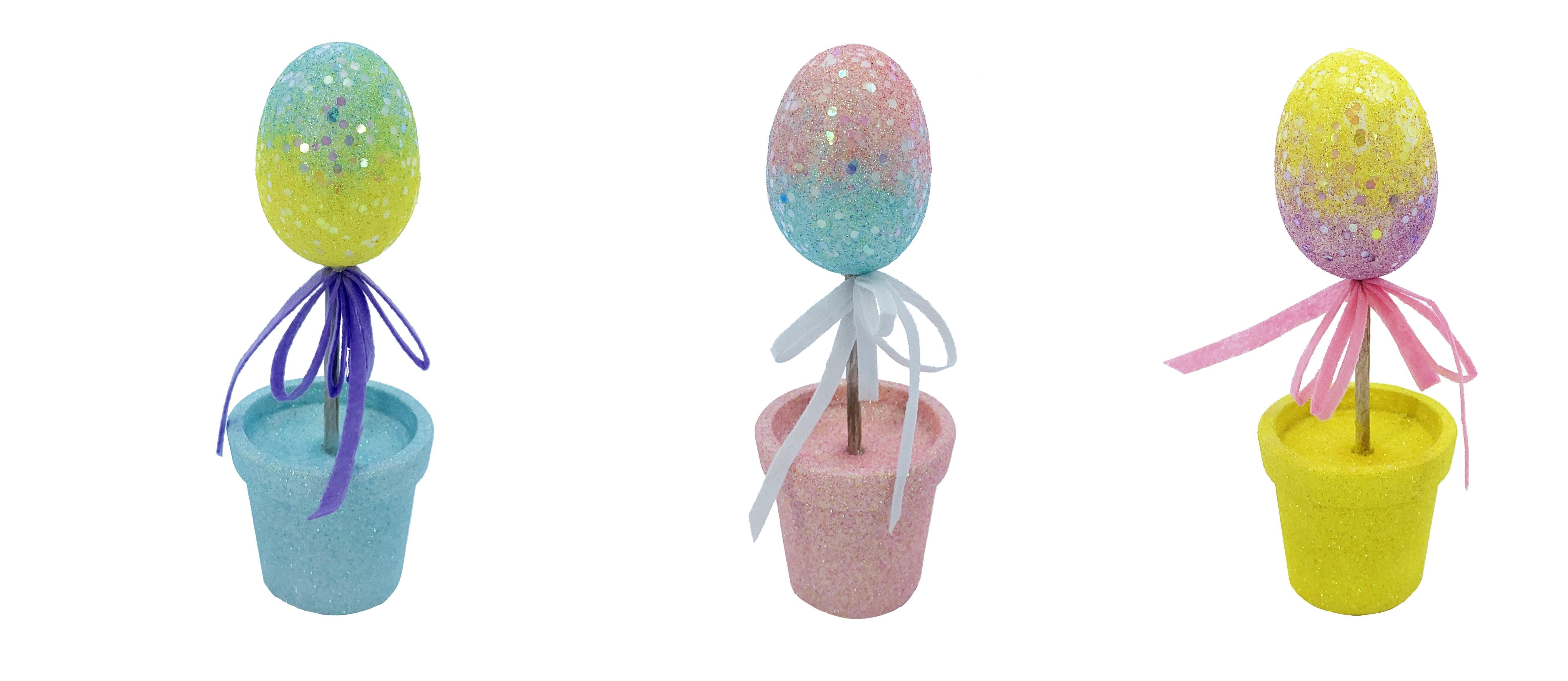 Way to Celebrate Easter Ombre Glittered Polystyrene Foam Egg In Pot 7" Decoration Assortment