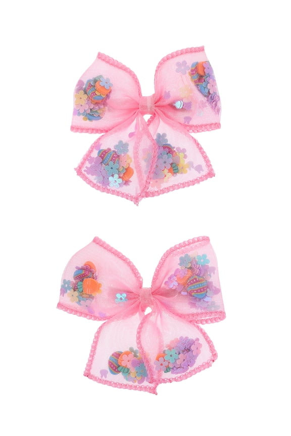Easter Pink Bow Hair Clips, 2 Pieces
