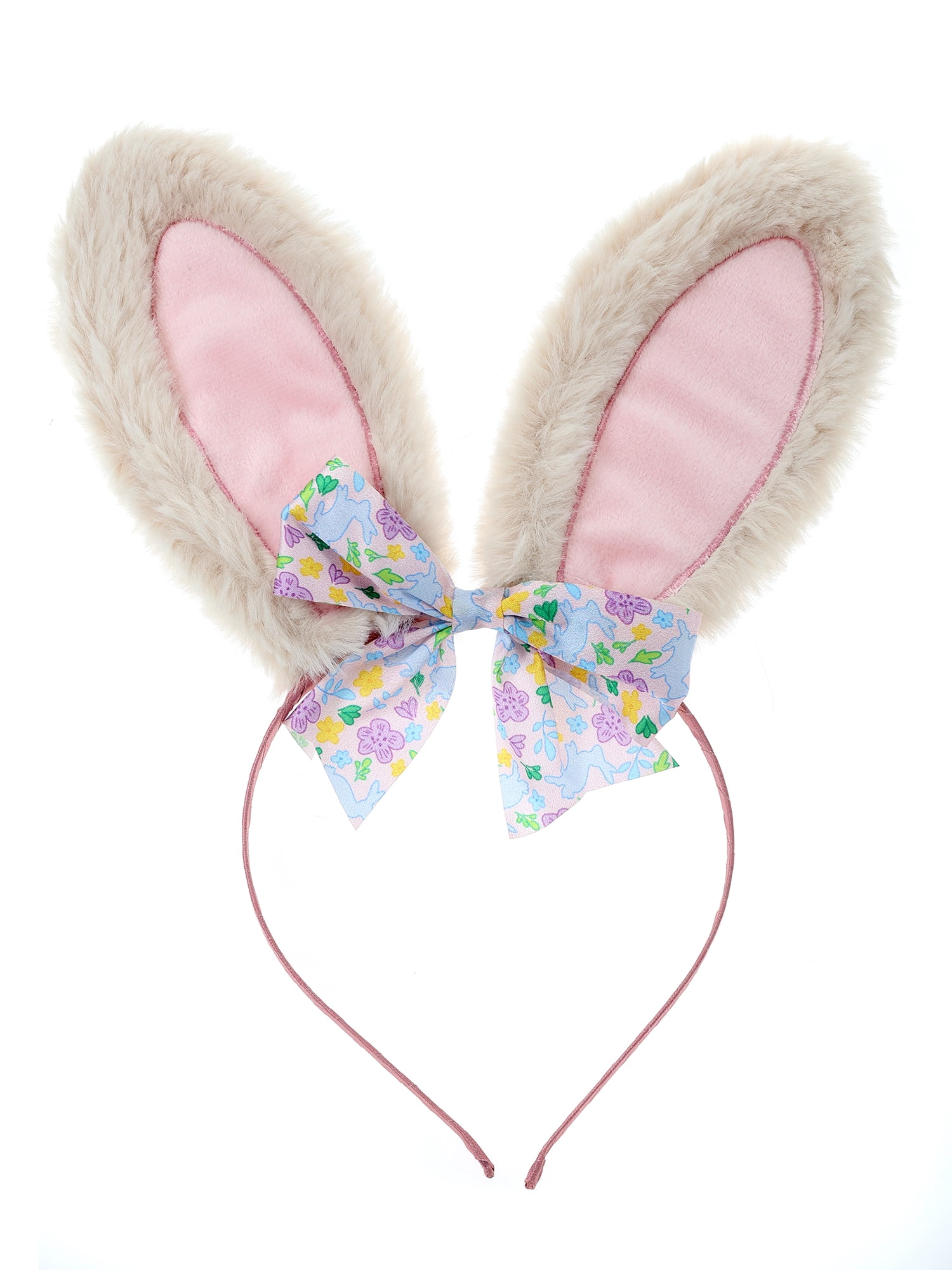 Way to Celebrate Easter Plush Tan Bunny Ear Headband with Fabric Bow, 1 Piece