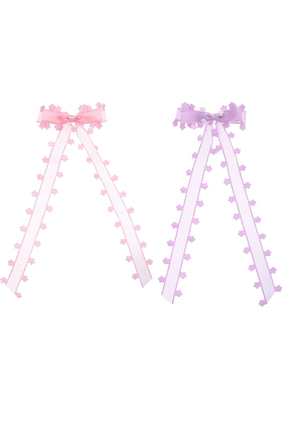 Easter Purple Flowers Hair Bows, 2 Pieces