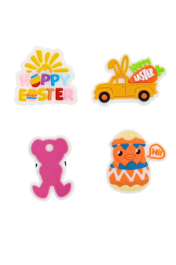 Easter Themed Silicone Shoe Charms, 4 Pieces, Pink, Various Sizes