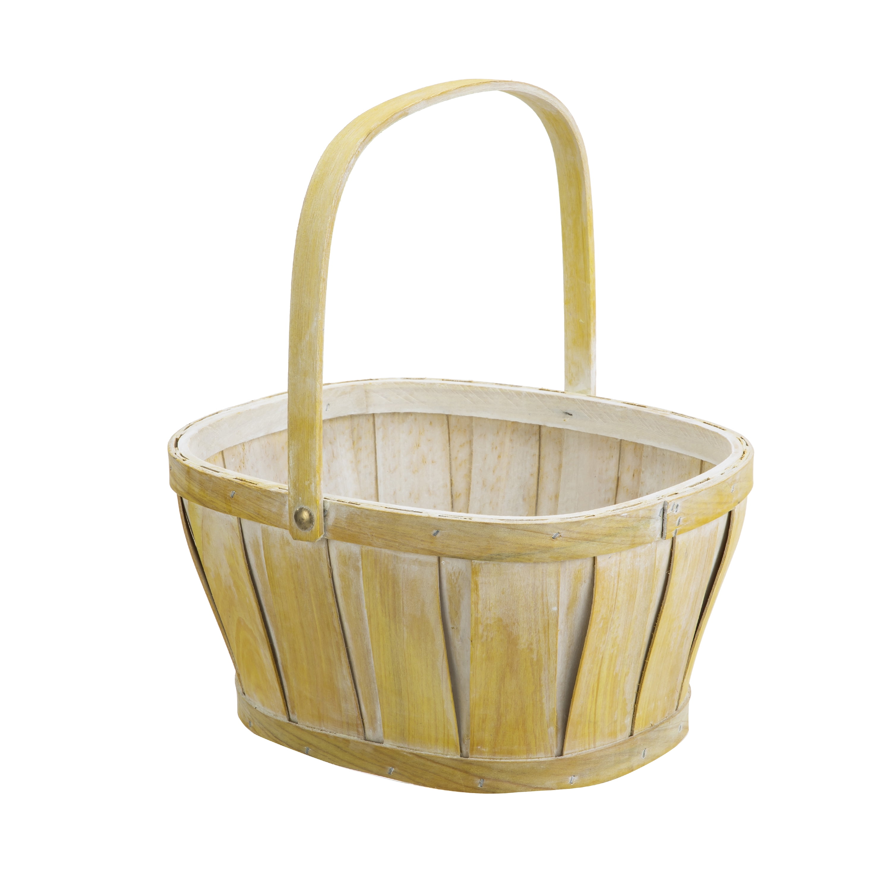 Way to Celebrate Easter Yellow Woodchip Basket with Handle, 11" x 9