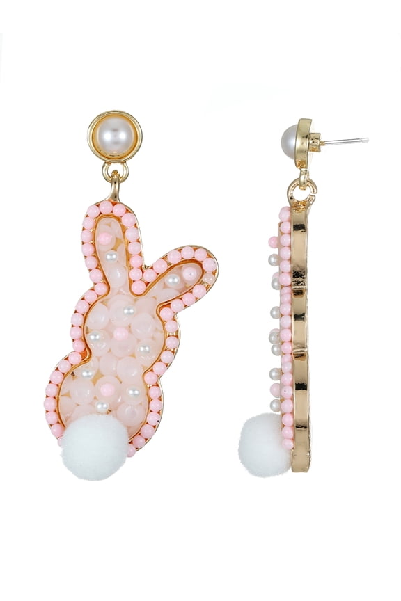 Easter Pink Bunny Glitter Earrings, 1 Pair