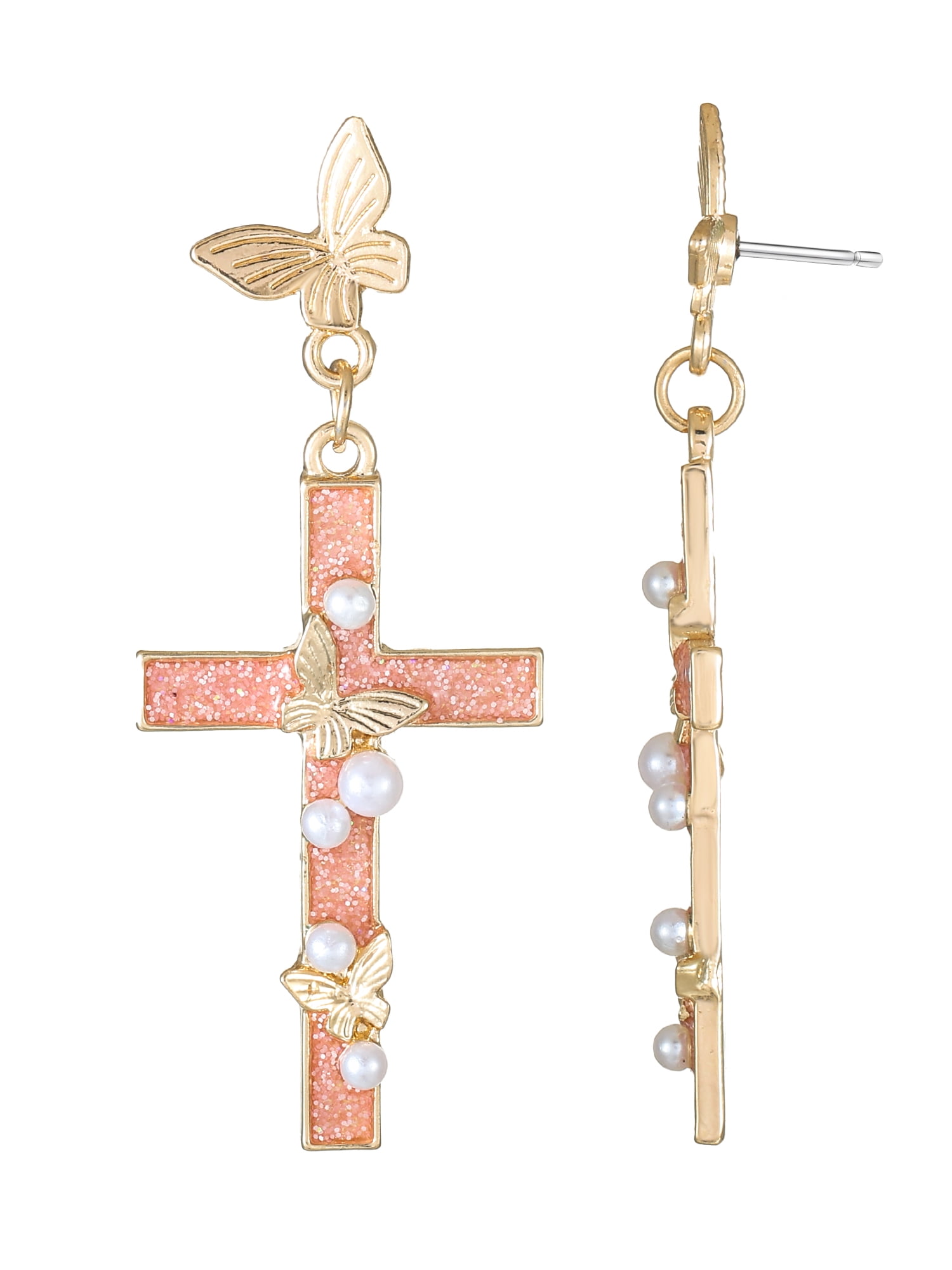 Way to Celebrate Easter Gold Butterfly Cross Earrings, 1 Pair