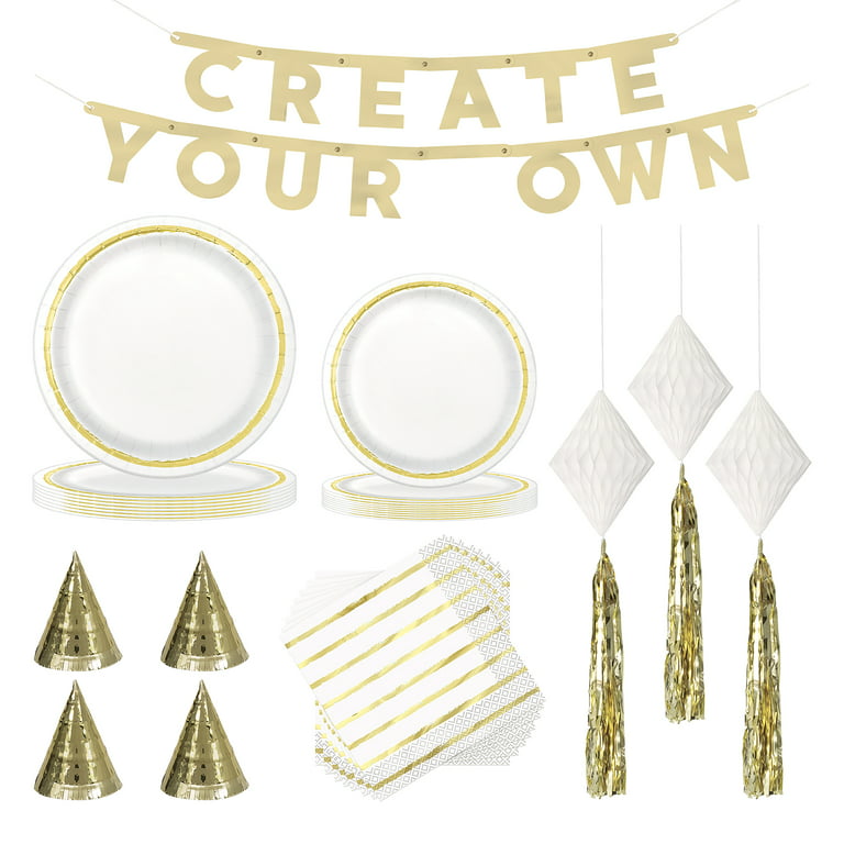 Way to Celebrate! Elegant Gold Birthday Party Tableware and Decoration Kit for 8 Guests
