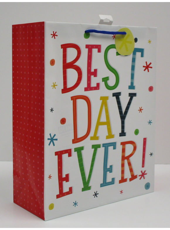Way to Celebrate Everyday Extra Large White Paper Gift Bag, Best Day Ever, 12" x 5" x 15"