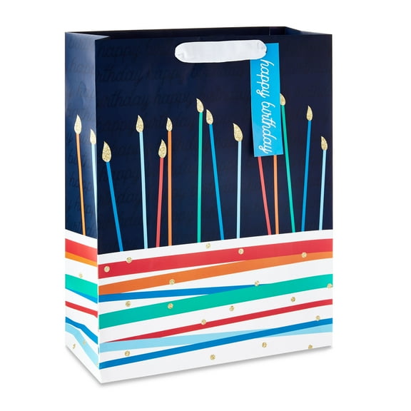 Navy Birthday Cake Paper Gift Bag, 12" x 15", by Way To Celebrate