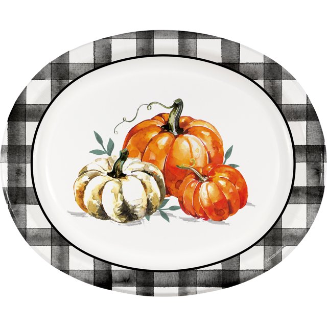 Way to Celebrate Farmhouse Thanksgiving Oval Paper Plates, 8ct