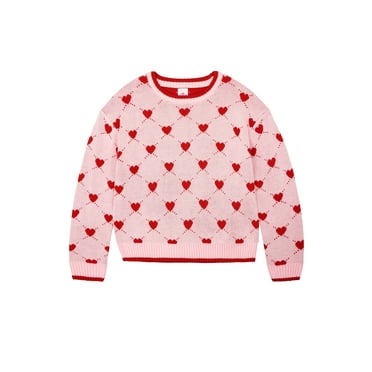 Way to Celebrate Girl's Valentine's Day Crewneck Sweater, Sizes 4-18