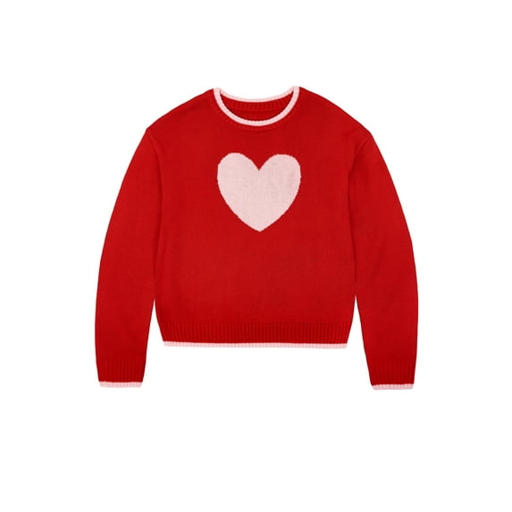 Way to Celebrate Girl's Valentine's Day Crewneck Sweater, Sizes 4-18