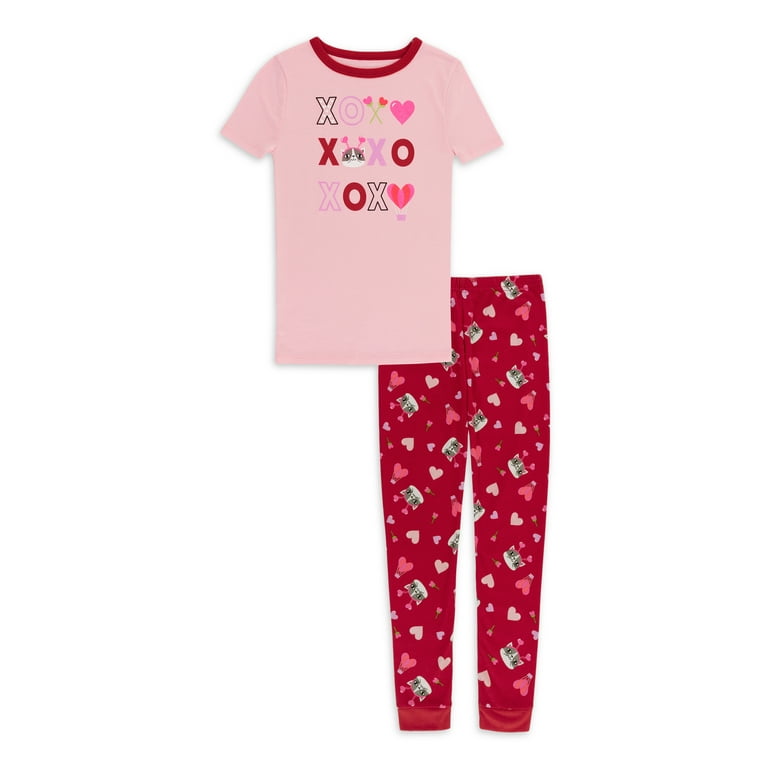 Way to Celebrate Girl's Valentine's Day Short Sleeve & Legging 2-Piece  Pajama Set, 4-10 