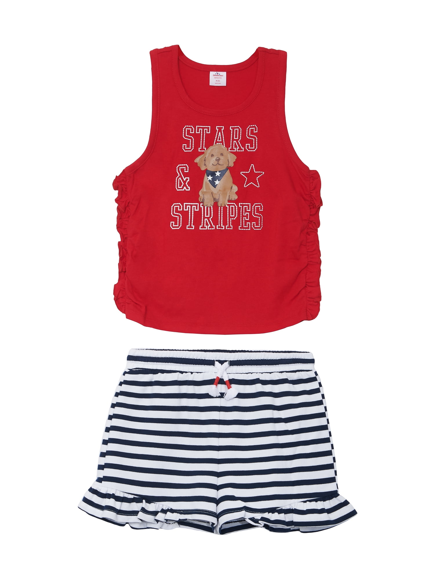 Way to Celebrate Girls Patriotic Americana Cinched Tank and Flutter Short Set, 2-Piece, Sizes 4-18
