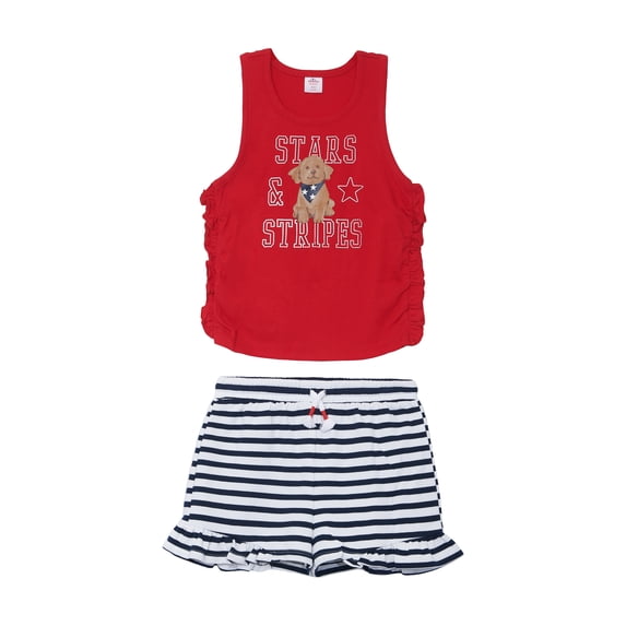 Way to Celebrate Girls Patriotic Americana Cinched Tank and Flutter Short Set, 2-Piece, Sizes 4-18