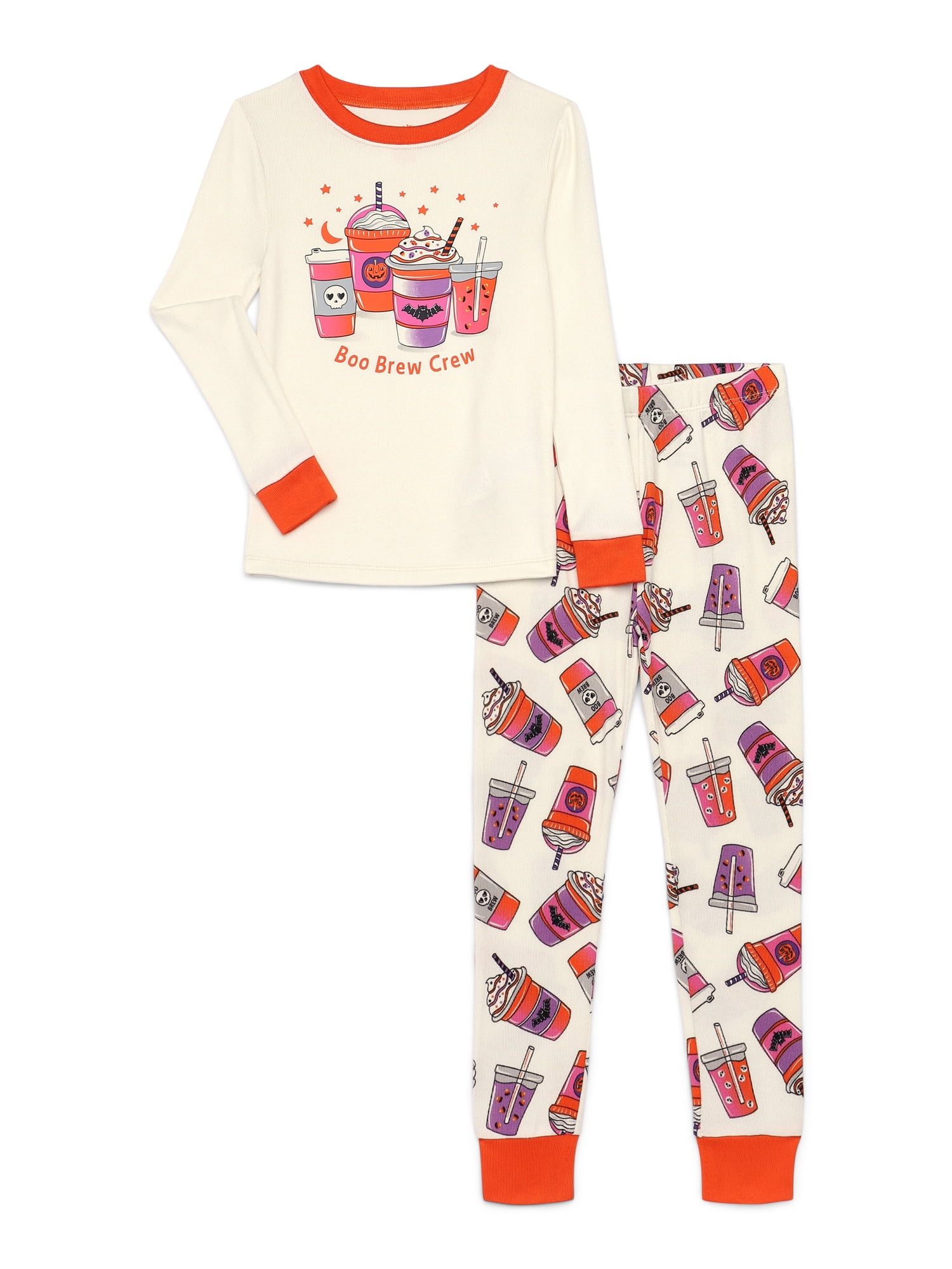 Way to Celebrate Girls Halloween Long Sleeve Top and Pants Tight Fit Pajama Set, 2-Piece, Sizes 4-10