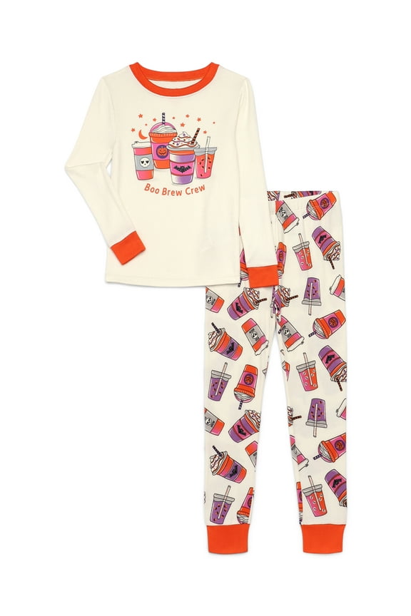 Girls Halloween Long Sleeve Top and Pants Tight Fit Pajama Set, 2-Piece, Sizes 4-10