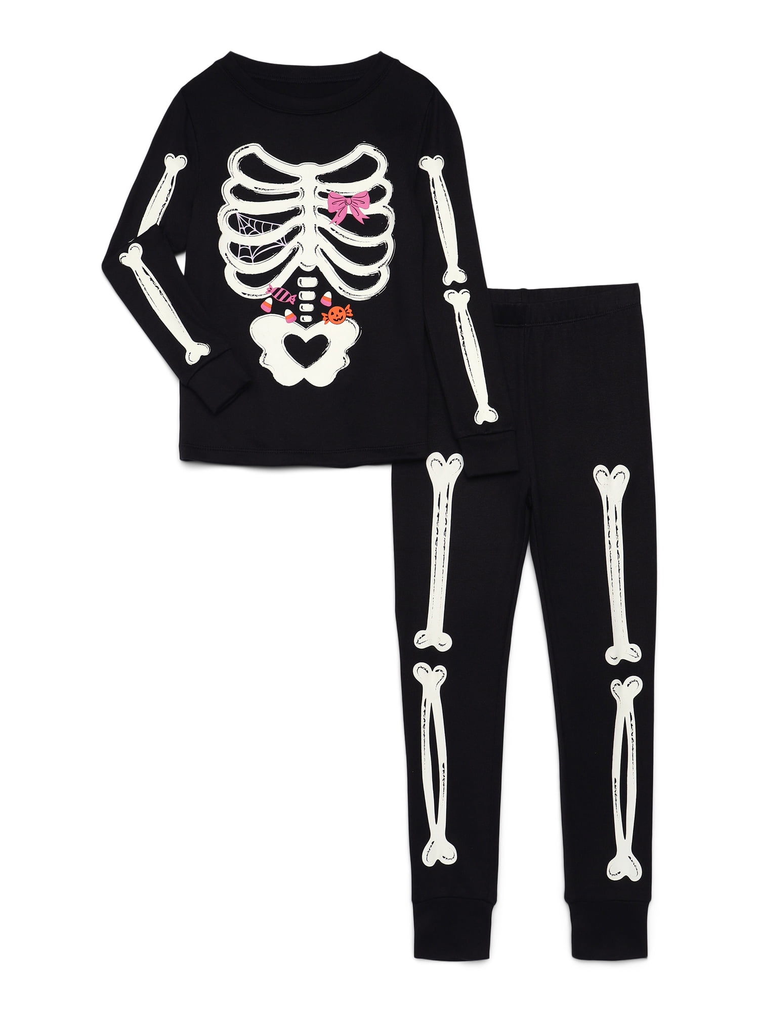 Way to Celebrate Girls Halloween Long Sleeve Top and Pants Tight Fit Pajama Set, 2-Piece, Sizes 4-10